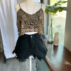 High waisted Black distressed shorts